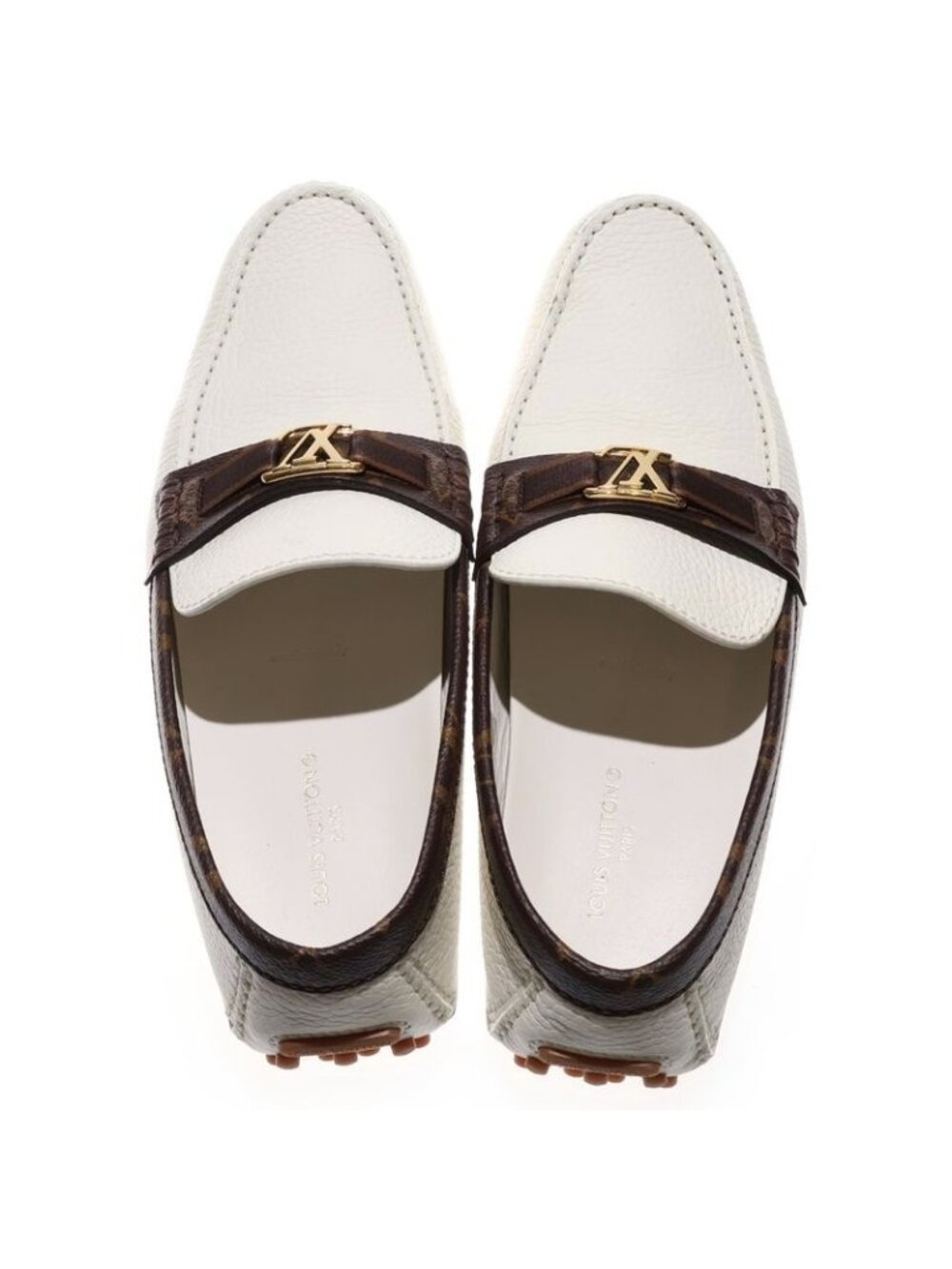 Louis Vuitton Monogram Logo Leather Loafers Driving Shoes White Brown - Picture 5 of 7